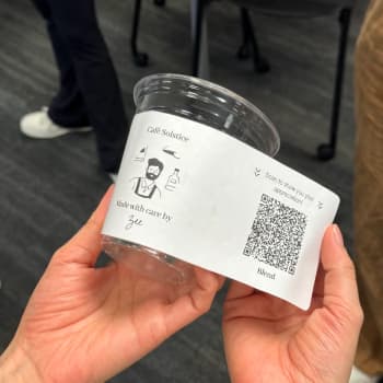 Employee stamp on a drink during testing.