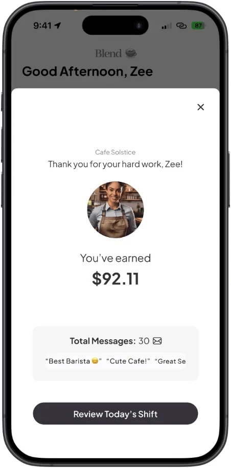 Blend App — barista appreciation and tip tracking.