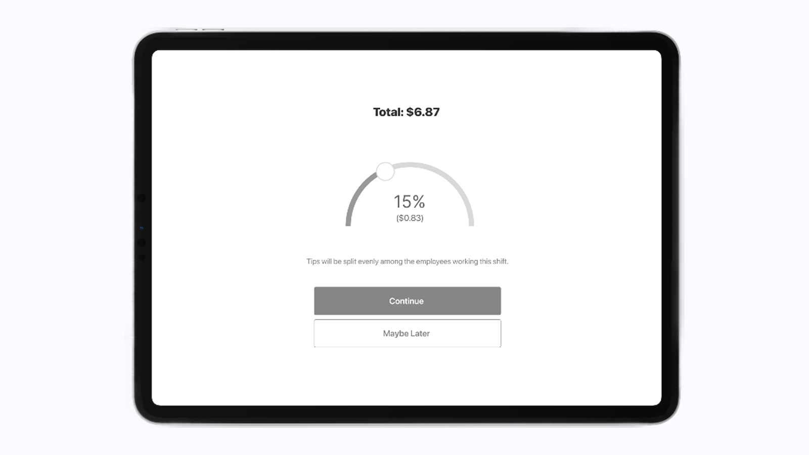 Blend POS — "Maybe Later" buried beside the tip options (before).